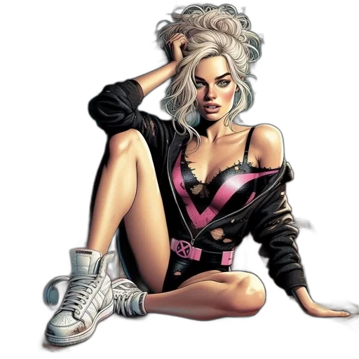 jacket, comic book art, concept art, cartoon, photorealistic, woman, blonde, hair transparent PNG cut-out