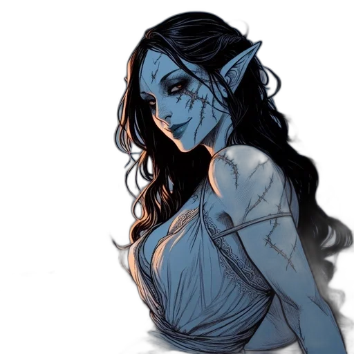 fantasy art, concept art, comic book art, watercolor, blue, dark, pastel, elven transparent PNG cut-out