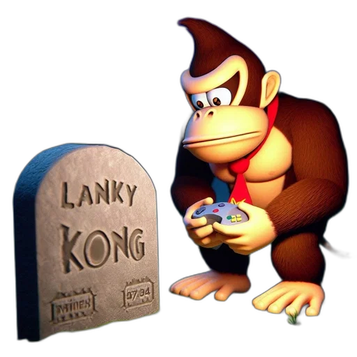 animal, 3d render, concept art, donkey, kong, stands, beside, gravestone transparent PNG cut-out