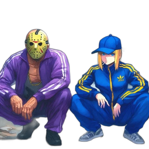 mask, jacket, concept art, pixel art, anime, comic book art, blue, two transparent PNG cut-out