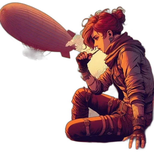 staff, jacket, weapon, umbrella, comic book art, concept art, pixel art, cyberpunk transparent PNG cut-out