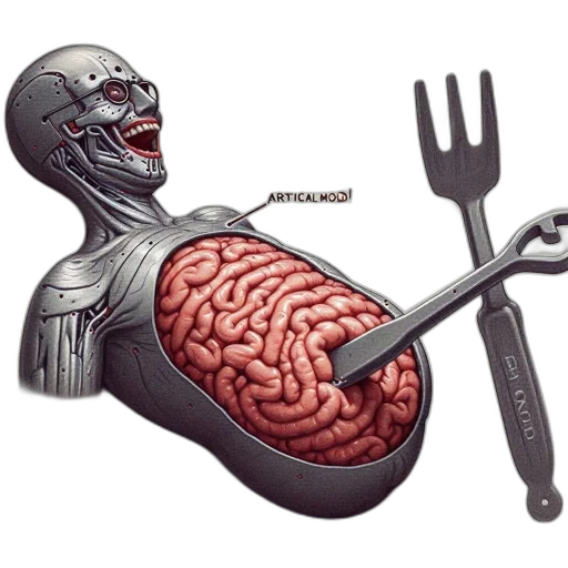 robot, food, weapon, sword, cyberpunk, concept art, illustrated, labeled transparent PNG cut-out
