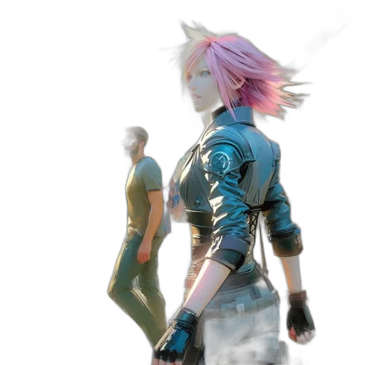 weapon, jacket, robot, sword, concept art, 3d render, cyberpunk, vaporwave transparent PNG cut-out