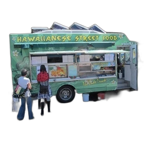 food, staff, hawaiianese, street, truck, two, customers, waiting transparent PNG cut-out