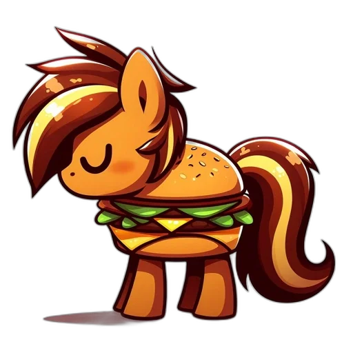 food, animal, pixel art, concept art, cartoon, fantasy art, anthropomorphic, burger-pony transparent PNG cut-out