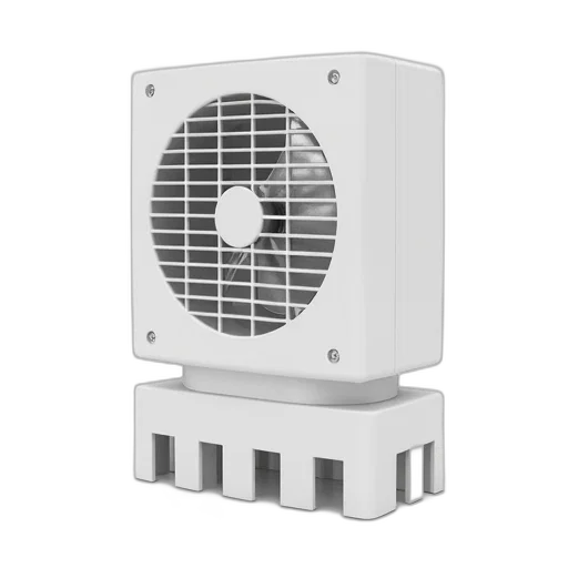 robot, 3d render, white, rectangular, plastic, fan, grid, design transparent PNG cut-out