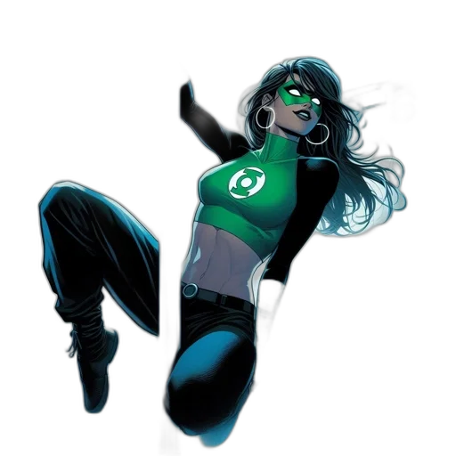 comic book art, concept art, green, figure, resembling, potential, superheroine, adorned transparent PNG cut-out
