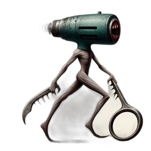 robot, staff, weapon, creature, concept art, 3d render, cyberpunk, pixel art transparent PNG cut-out