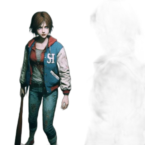 jacket, weapon, staff, creature, concept art, comic book art, 3d render, pixel art transparent PNG cut-out