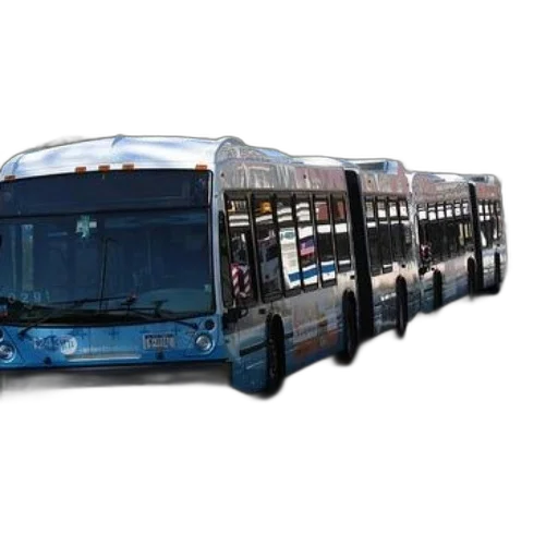 3d render, photorealistic, concept art, long, blue, bus, parked, street transparent PNG cut-out
