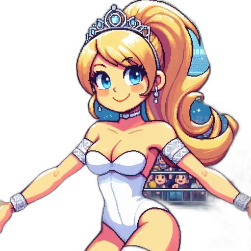dress, crown, robot, staff, pixel art, anime, cartoon, concept art transparent PNG cut-out