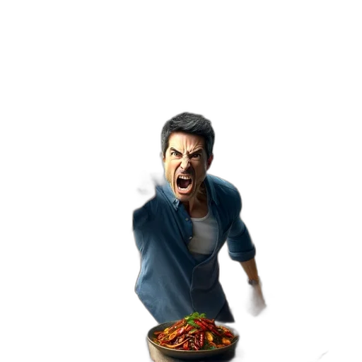 food, creature, jacket, 3d render, concept art, photorealistic, comic book art, fire transparent PNG cut-out