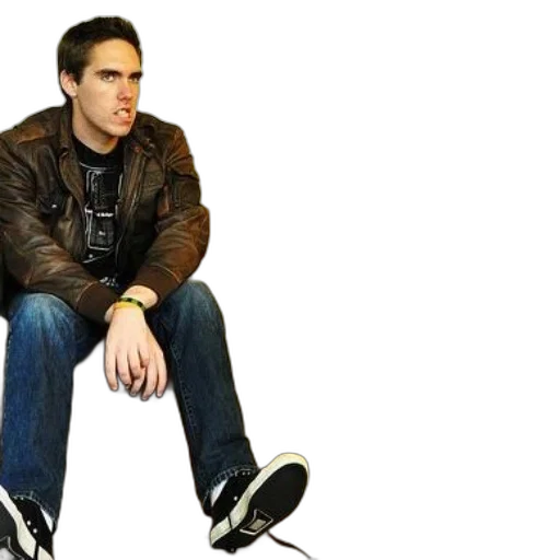 jacket, furniture, man, leather, sits, couch, small, dog transparent PNG cut-out