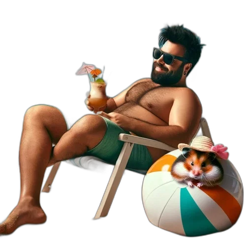 pixel art, concept art, 3d render, photorealistic, beach, man, reclines, chair transparent PNG cut-out