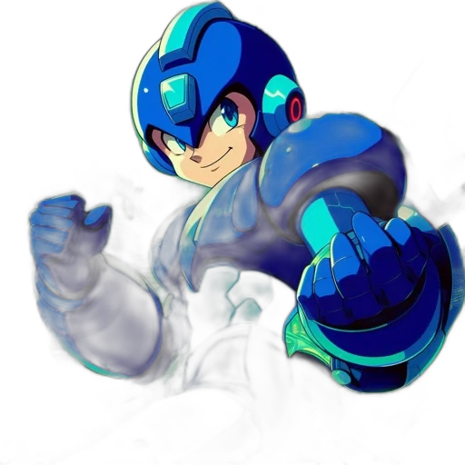 robot, weapon, concept art, 3d render, pixel art, cartoon, outer space, blue transparent PNG cut-out