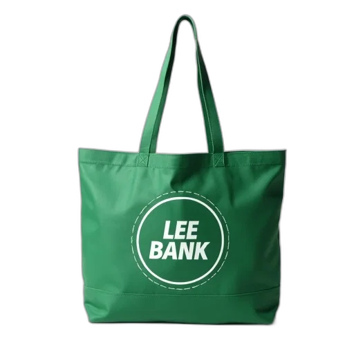 green, tote, bag, circular, logo, center, reads, lee transparent PNG cut-out