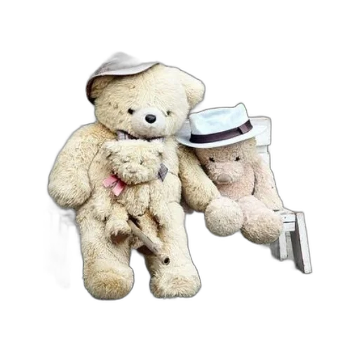 staff, furniture, three, stuffed, bears, one, holding, smaller transparent PNG cut-out