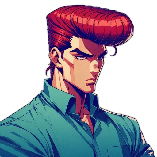 hair, jacket, face, staff, anime, comic book art, vaporwave, cartoon transparent PNG cut-out