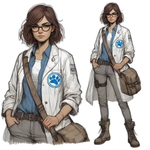jacket, staff, concept art, comic book art, cartoon, fantasy art, blue, monochrome transparent PNG cut-out