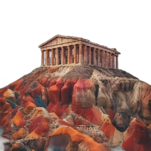 building, 3d render, photorealistic, concept art, red, ancient, temple, atop transparent PNG cut-out