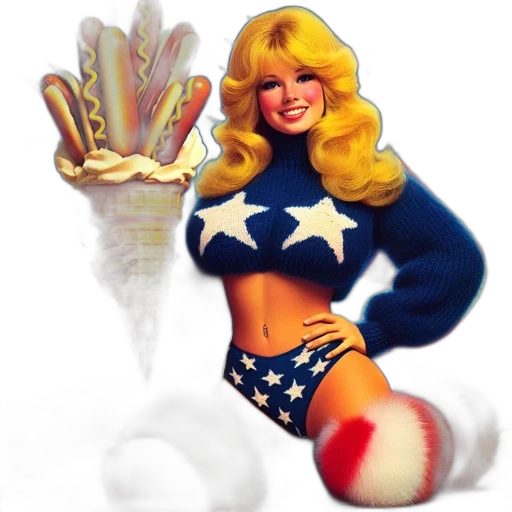 comic book art, concept art, fantasy art, photorealistic, blonde, woman, holds, oversized transparent PNG cut-out