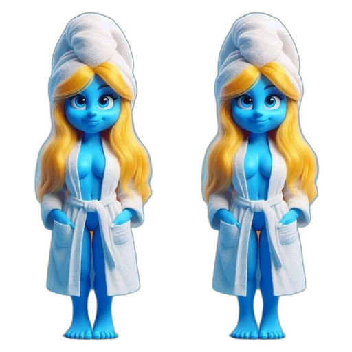 3d render, concept art, cartoon, blue, two, animated, smurf-like, characters transparent PNG cut-out