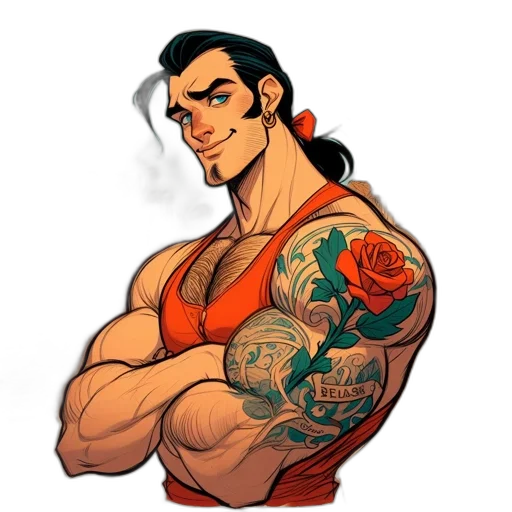 staff, comic book art, cartoon, concept art, pixel art, muscular, man, ponytail transparent PNG cut-out