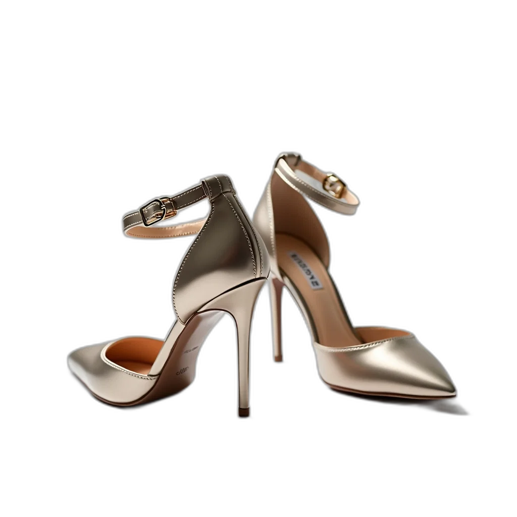 shoes, jewelry, 3d render, photorealistic, earth tones, pair, high-heeled, metallic transparent PNG cut-out
