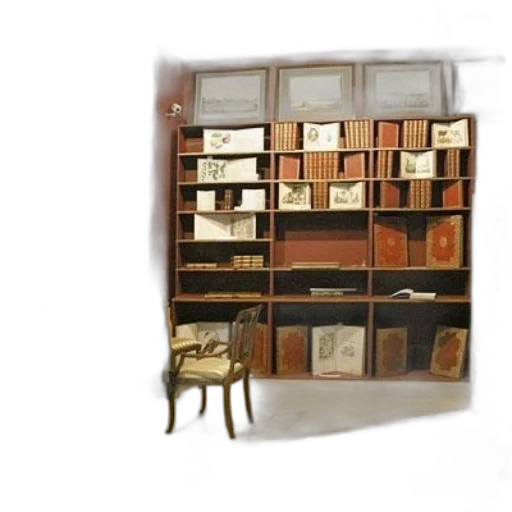 furniture, 3d render, photorealistic, earth tones, well-organized, bookshelf, filled, books transparent PNG cut-out