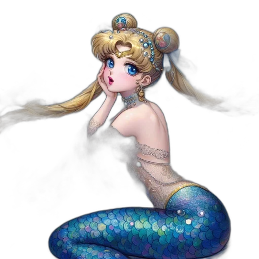 staff, concept art, fantasy art, pixel art, anime, underwater, blue, anime-style transparent PNG cut-out