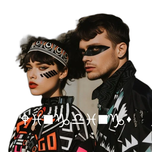 cyberpunk, monochrome, two, individuals, bold, makeup, one, black transparent PNG cut-out