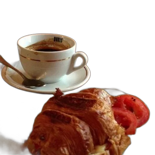 food, crown, photorealistic, 3d render, cup, coffee, croissant, sit transparent PNG cut-out