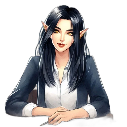 staff, fantasy art, concept art, pixel art, photorealistic, elven-looking, woman, black transparent PNG cut-out