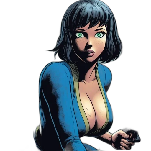 comic book art, concept art, cartoon, animated, female, protagonist, dimly, lit transparent PNG cut-out