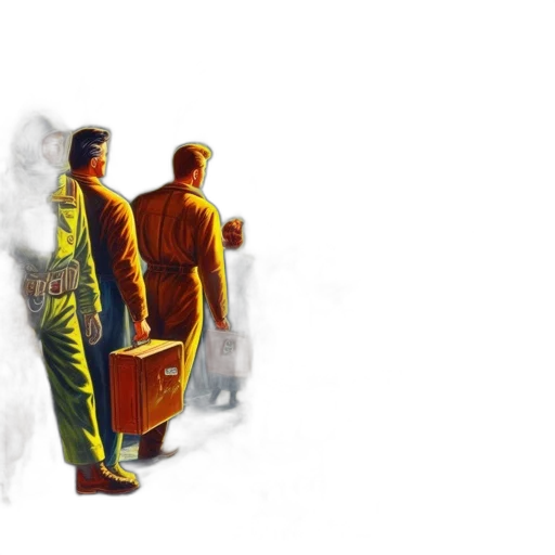 jacket, staff, robot, comic book art, concept art, pixel art, 3d render, outer space transparent PNG cut-out