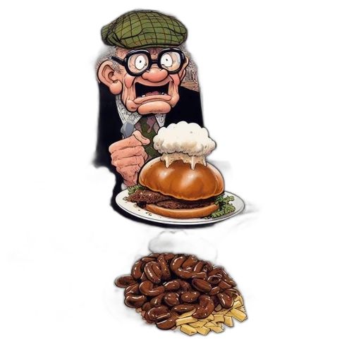 food, cartoon, animated, pub, scene, shows, elderly, man transparent PNG cut-out