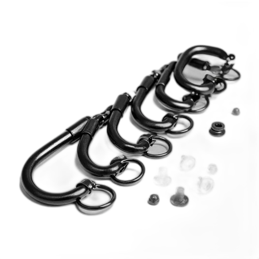jewelry, staff, 3d render, set, black, metal, carabiners, arranged transparent PNG cut-out