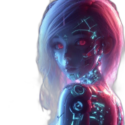 robot, face, cyberpunk, concept art, 3d render, fantasy art, neon lights, neon transparent PNG cut-out