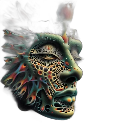mask, face, creature, crown, concept art, 3d render, photorealistic, fantasy art transparent PNG cut-out
