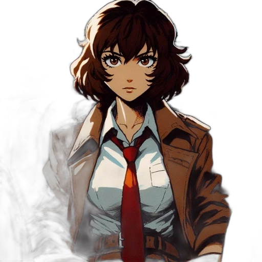 jacket, staff, face, anime, concept art, comic book art, pixel art, red transparent PNG cut-out