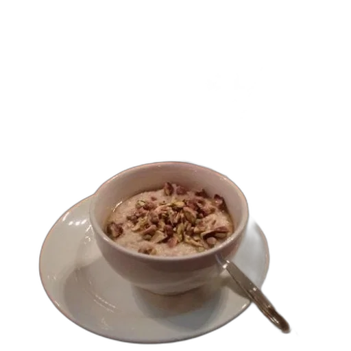 food, staff, 3d render, photorealistic, bowl, oatmeal, nuts, top transparent PNG cut-out