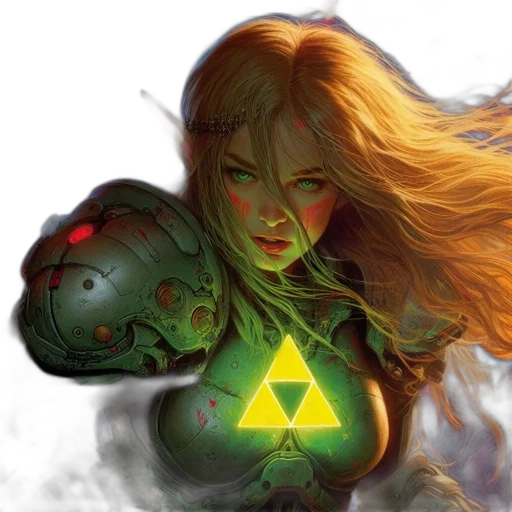 concept art, fantasy art, comic book art, pixel art, green, armored, elf, woman transparent PNG cut-out