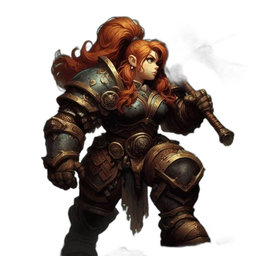 staff, concept art, fantasy art, comic book art, female, warrior, adorned, dark transparent PNG cut-out