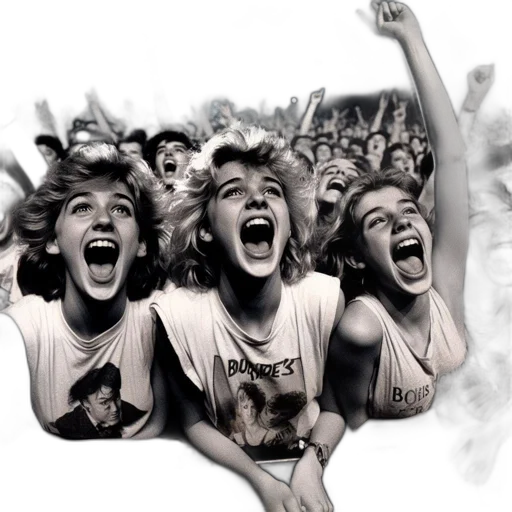 photorealistic, group, four, excited, women, scream, live, event transparent PNG cut-out
