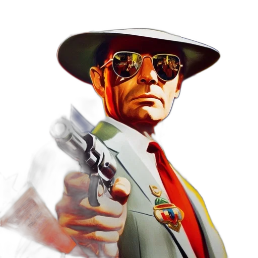 weapon, concept art, comic book art, pixel art, photorealistic, man, suit, sunglasses transparent PNG cut-out