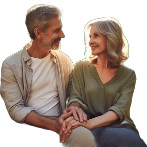 photorealistic, fog, fire, elderly, couple, sit, together, park transparent PNG cut-out
