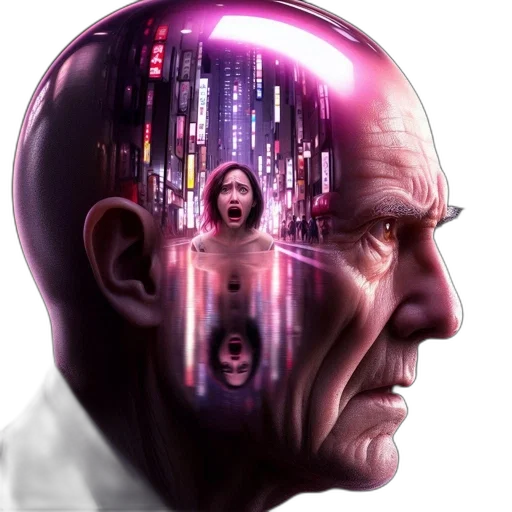 robot, face, cyberpunk, concept art, comic book art, photorealistic, neon lights, outer space transparent PNG cut-out