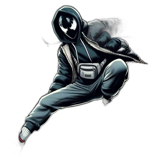 mask, jacket, weapon, staff, comic book art, concept art, pixel art, cyberpunk transparent PNG cut-out