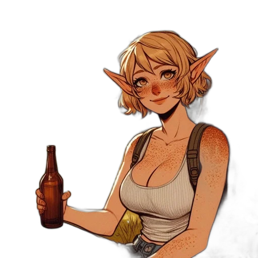 bottle, fantasy art, concept art, pixel art, watercolor, earth tones, golden, blonde-haired transparent PNG cut-out