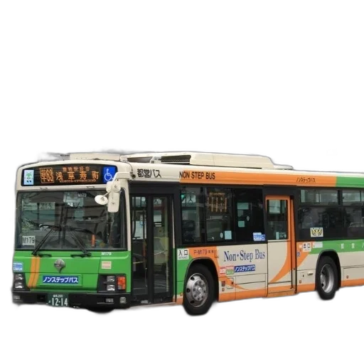 3d render, photorealistic, green, orange, bus, words, non-step, driving transparent PNG cut-out